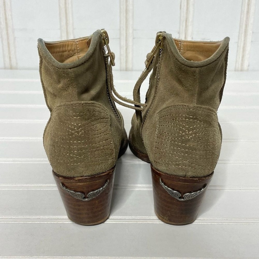 Zadig & Voltaire Molly Khaki Suede Wing Ankle Boots Spain 36 Western Block Heel - Picture 2 of 15